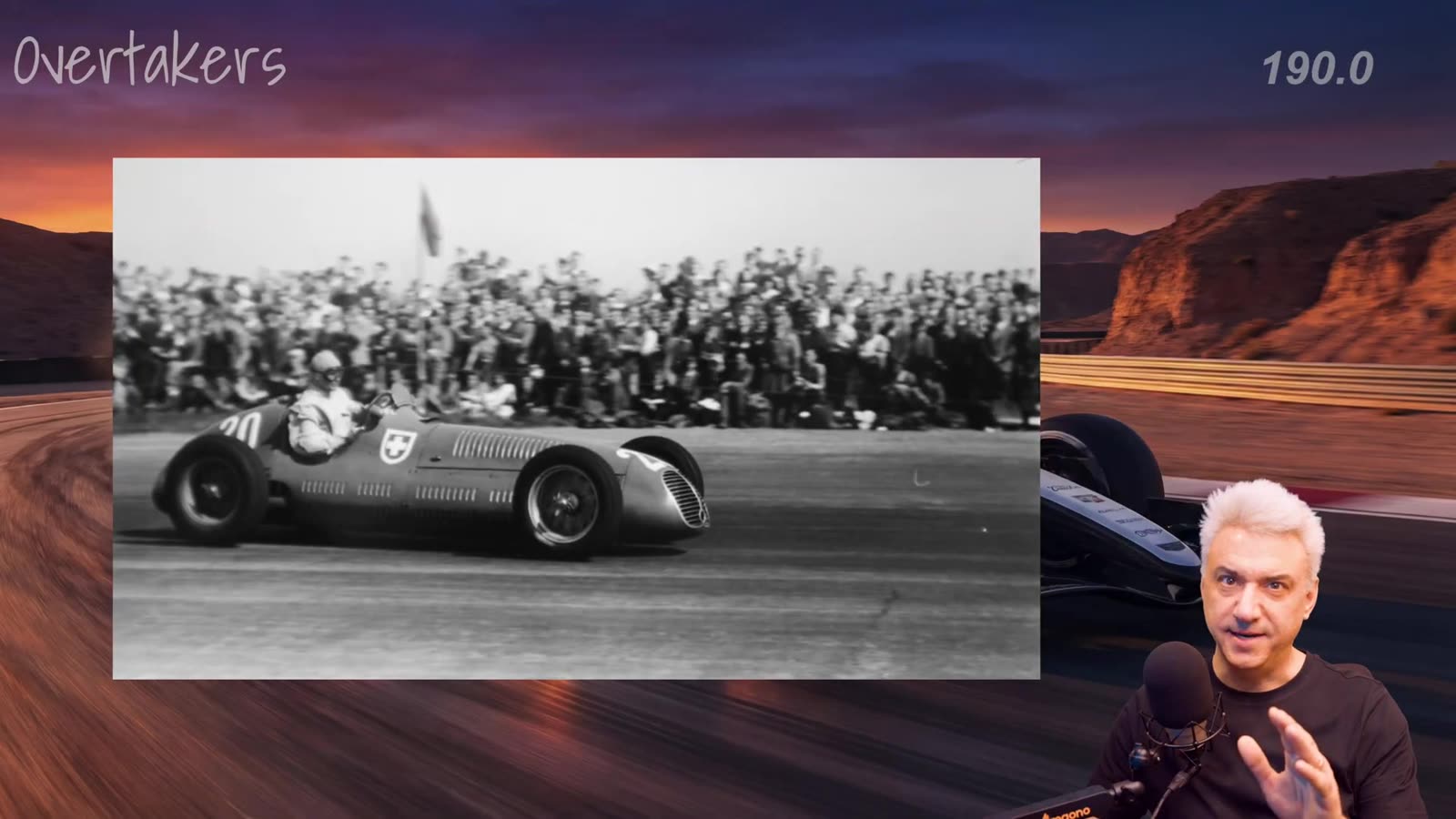 Black-and-white historical photo of an early Silverstone Grand Prix