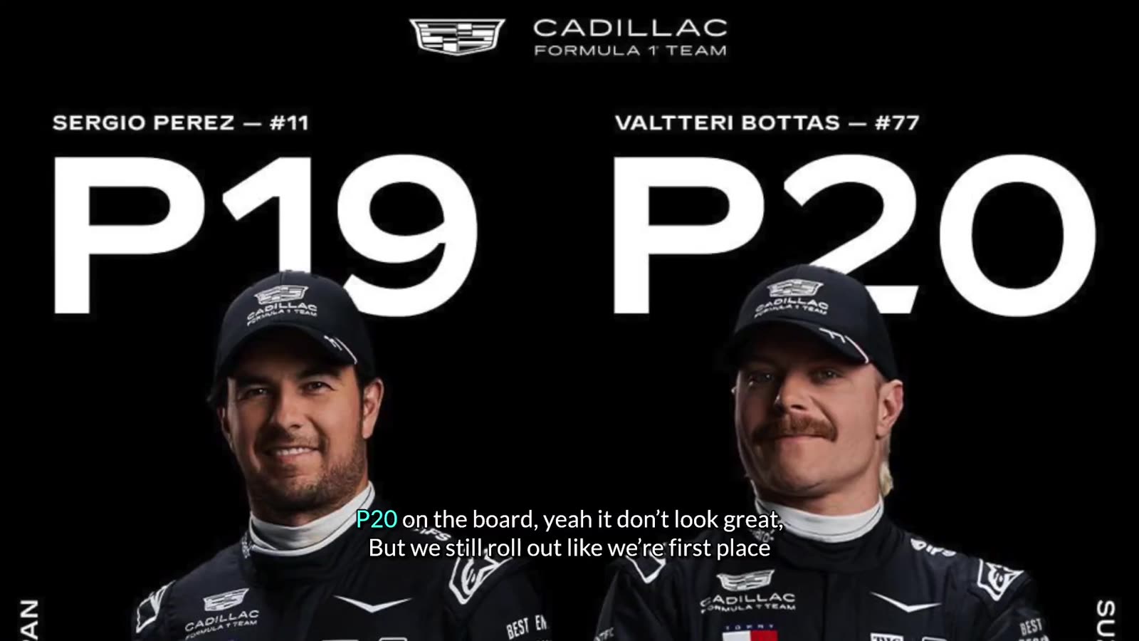 Standings card showing P19 and P20 — the Cadillac duo's grid positions
